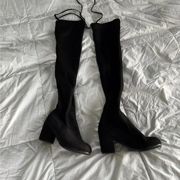 Black Over-the-Knee Heeled Boots with Lace-Up – Size 7 Unbranded - Picture 1 of 12